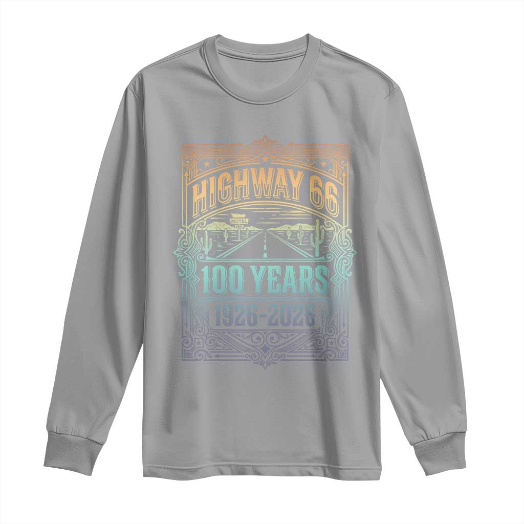 America Highway 66 100 Years Centennial 1926-2026 Long Sleeve Shirt Retro Desert Horizon The Mother Road Colorful Graphic