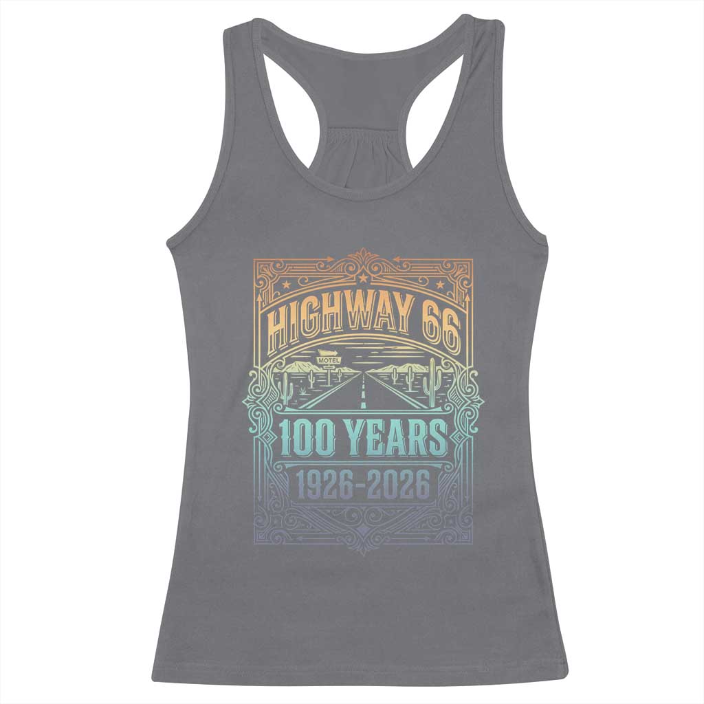 America Highway 66 100 Years Centennial 1926-2026 Racerback Tank Top Retro Desert Horizon The Mother Road Colorful Graphic