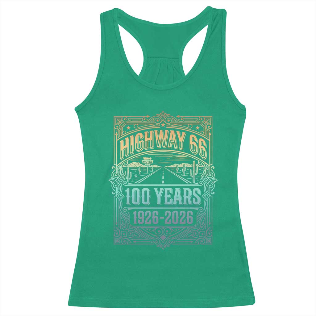 America Highway 66 100 Years Centennial 1926-2026 Racerback Tank Top Retro Desert Horizon The Mother Road Colorful Graphic