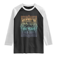 America Highway 66 100 Years Centennial 1926-2026 Raglan Shirt Retro Desert Horizon The Mother Road Colorful Graphic