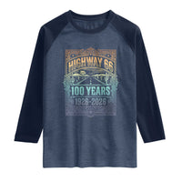 America Highway 66 100 Years Centennial 1926-2026 Raglan Shirt Retro Desert Horizon The Mother Road Colorful Graphic