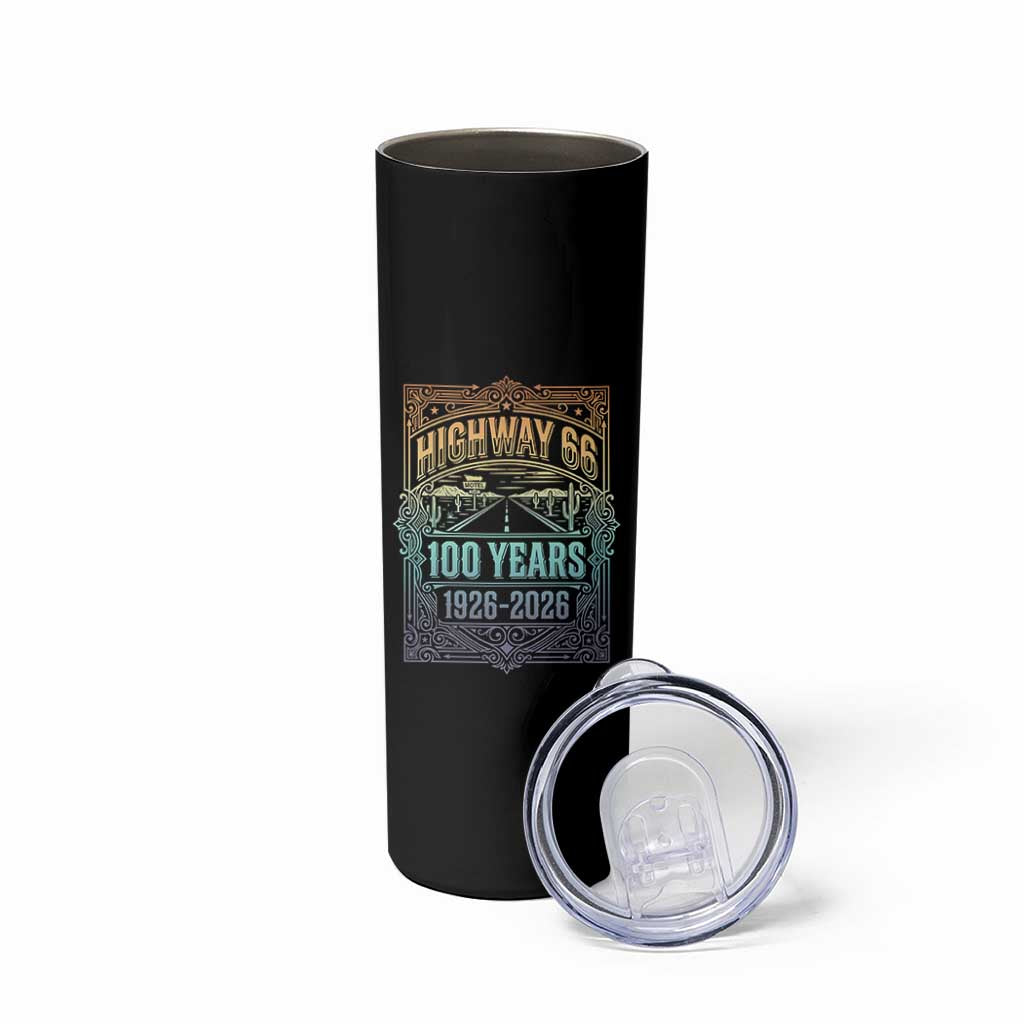 America Highway 66 100 Years Centennial 1926-2026 Skinny Tumbler Retro Desert Horizon The Mother Road Colorful Graphic