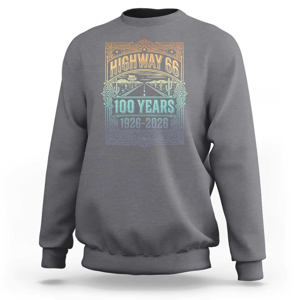 America Highway 66 100 Years Centennial 1926-2026 Sweatshirt Retro Desert Horizon The Mother Road Colorful Graphic