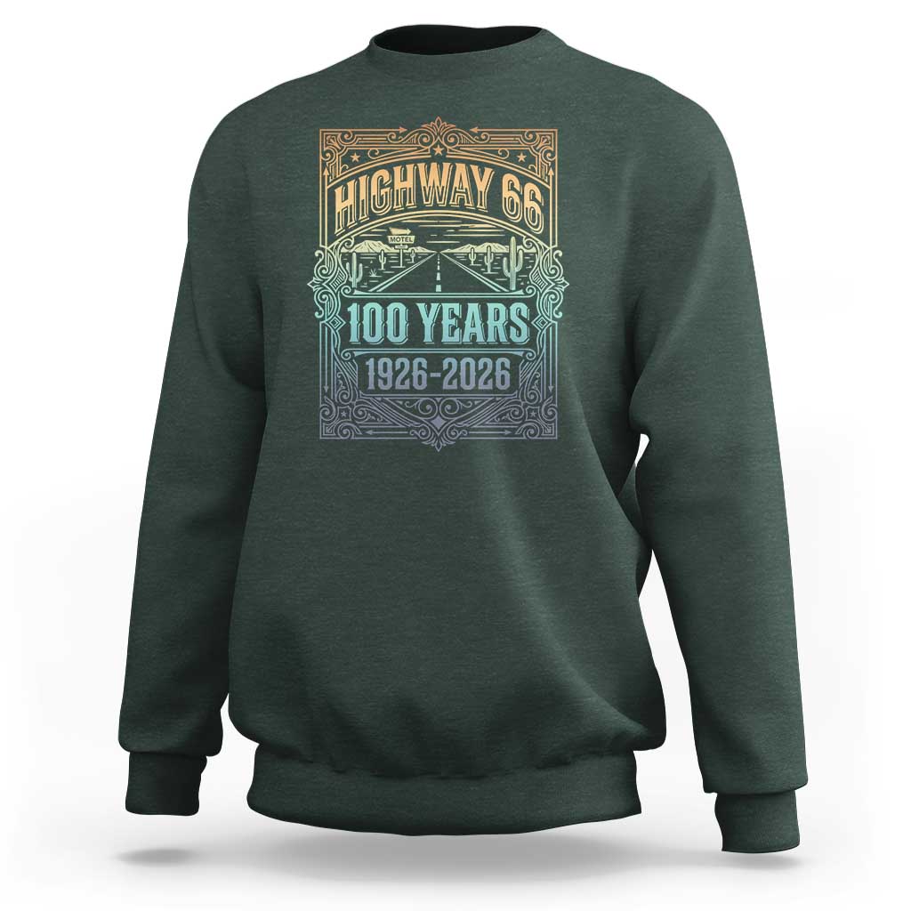 America Highway 66 100 Years Centennial 1926-2026 Sweatshirt Retro Desert Horizon The Mother Road Colorful Graphic