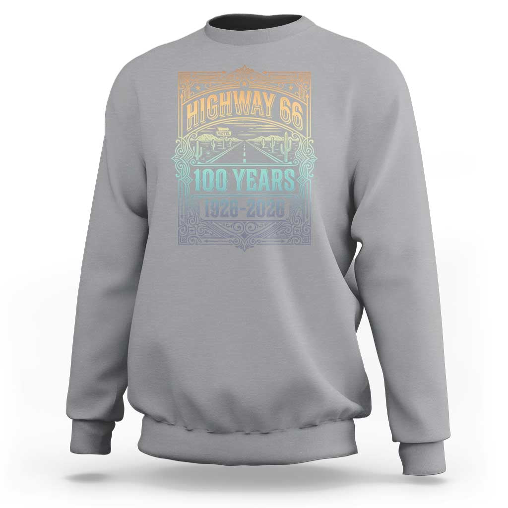 America Highway 66 100 Years Centennial 1926-2026 Sweatshirt Retro Desert Horizon The Mother Road Colorful Graphic