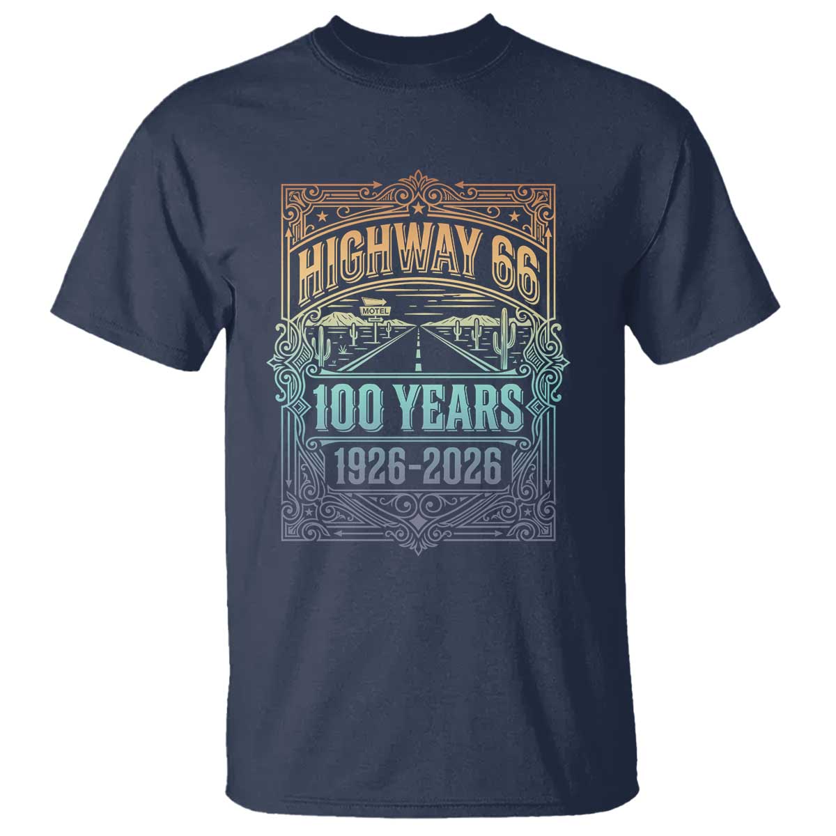 America Highway 66 100 Years Centennial 1926-2026 T Shirt Retro Desert Horizon The Mother Road Colorful Graphic