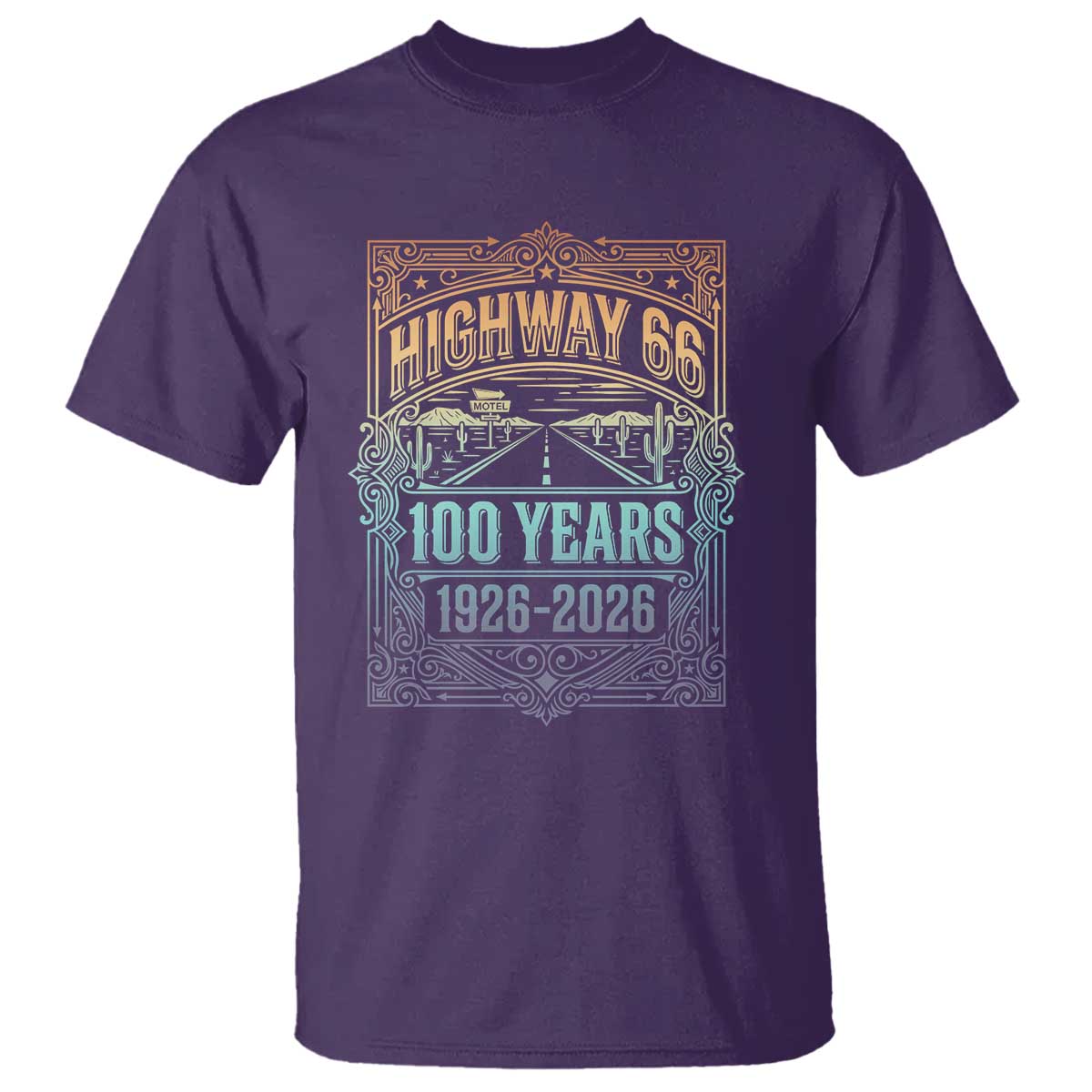 America Highway 66 100 Years Centennial 1926-2026 T Shirt Retro Desert Horizon The Mother Road Colorful Graphic