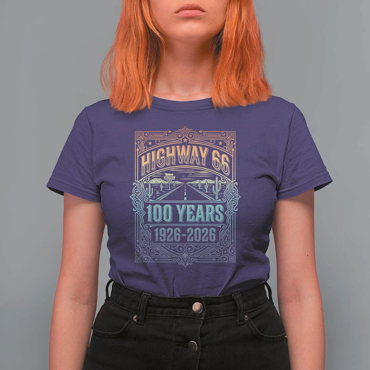 America Highway 66 100 Years Centennial 1926-2026 T Shirt For Women Retro Desert Horizon The Mother Road Colorful Graphic