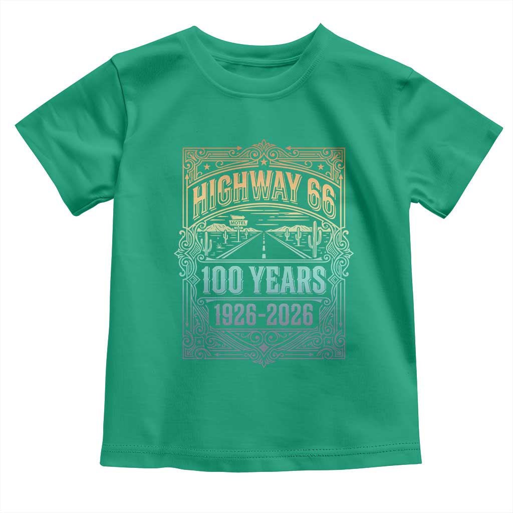 America Highway 66 100 Years Centennial 1926-2026 Toddler T Shirt Retro Desert Horizon The Mother Road Colorful Graphic