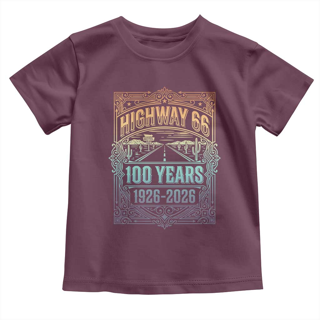America Highway 66 100 Years Centennial 1926-2026 Toddler T Shirt Retro Desert Horizon The Mother Road Colorful Graphic