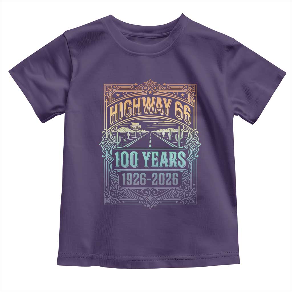 America Highway 66 100 Years Centennial 1926-2026 Toddler T Shirt Retro Desert Horizon The Mother Road Colorful Graphic