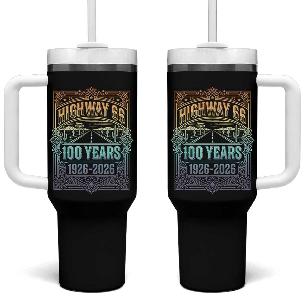 America Highway 66 100 Years Centennial 1926-2026 Tumbler With Handle Retro Desert Horizon The Mother Road Colorful Graphic