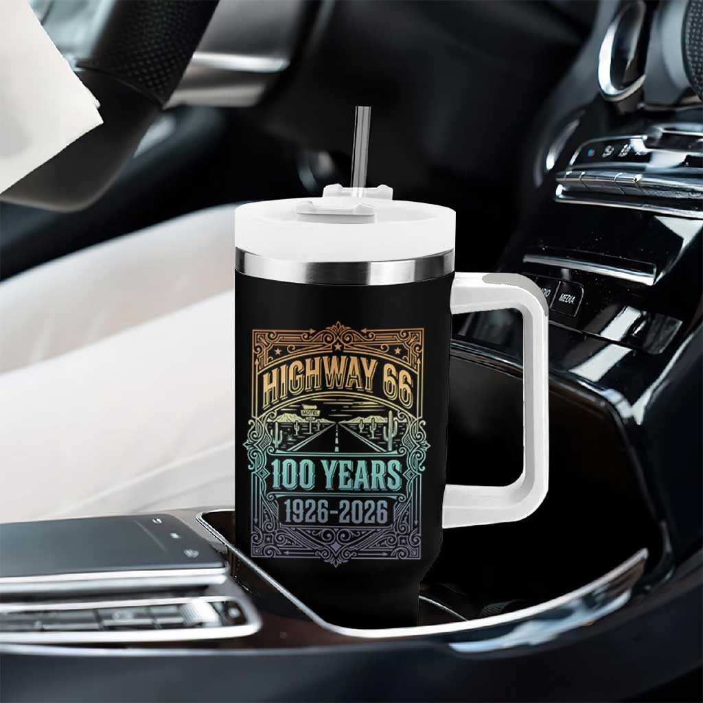 America Highway 66 100 Years Centennial 1926-2026 Tumbler With Handle Retro Desert Horizon The Mother Road Colorful Graphic