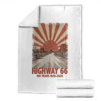 Highway 66 Main Street of America Sunset Horizon Throw Blanket Centennial 1926-2026 Retro Desert Sunburst Graphic