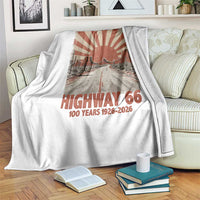 Highway 66 Main Street of America Sunset Horizon Throw Blanket Centennial 1926-2026 Retro Desert Sunburst Graphic