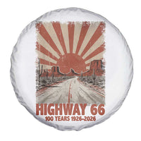 Highway 66 Main Street of America Sunset Horizon Spare Tire Cover Centennial 1926-2026 Retro Desert Sunburst Graphic