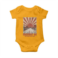 Highway 66 Main Street of America Sunset Horizon Baby Onesie Centennial 1926-2026 Retro Desert Sunburst Graphic