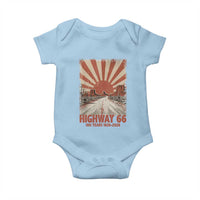 Highway 66 Main Street of America Sunset Horizon Baby Onesie Centennial 1926-2026 Retro Desert Sunburst Graphic