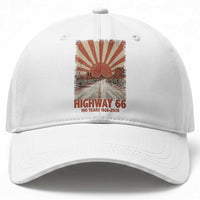 Highway 66 Main Street of America Sunset Horizon Baseball Cap Centennial 1926-2026 Retro Desert Sunburst Graphic
