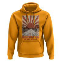 Highway 66 Main Street of America Sunset Horizon Hoodie Centennial 1926-2026 Retro Desert Sunburst Graphic