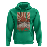 Highway 66 Main Street of America Sunset Horizon Hoodie Centennial 1926-2026 Retro Desert Sunburst Graphic