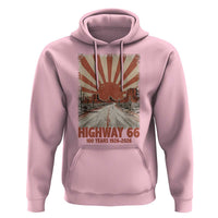 Highway 66 Main Street of America Sunset Horizon Hoodie Centennial 1926-2026 Retro Desert Sunburst Graphic