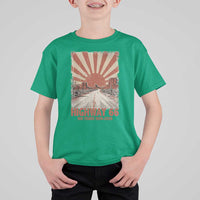 Highway 66 Main Street of America Sunset Horizon T Shirt For Kid Centennial 1926-2026 Retro Desert Sunburst Graphic