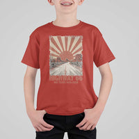 Highway 66 Main Street of America Sunset Horizon T Shirt For Kid Centennial 1926-2026 Retro Desert Sunburst Graphic