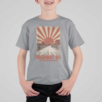 Highway 66 Main Street of America Sunset Horizon T Shirt For Kid Centennial 1926-2026 Retro Desert Sunburst Graphic