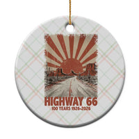 Highway 66 Main Street of America Sunset Horizon Ceramic Ornament Centennial 1926-2026 Retro Desert Sunburst Graphic
