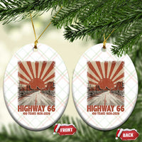 Highway 66 Main Street of America Sunset Horizon Ceramic Ornament Centennial 1926-2026 Retro Desert Sunburst Graphic