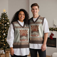 Highway 66 Main Street of America Sunset Horizon V-Neck Knit Sweater Vest Centennial 1926-2026 Retro Desert Sunburst Graphic