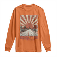 Highway 66 Main Street of America Sunset Horizon Long Sleeve Shirt Centennial 1926-2026 Retro Desert Sunburst Graphic