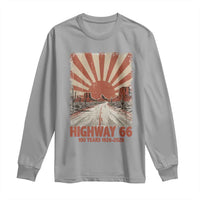 Highway 66 Main Street of America Sunset Horizon Long Sleeve Shirt Centennial 1926-2026 Retro Desert Sunburst Graphic