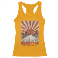Highway 66 Main Street of America Sunset Horizon Racerback Tank Top Centennial 1926-2026 Retro Desert Sunburst Graphic