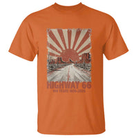 Highway 66 Main Street of America Sunset Horizon T Shirt Centennial 1926-2026 Retro Desert Sunburst Graphic