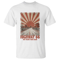 Highway 66 Main Street of America Sunset Horizon T Shirt Centennial 1926-2026 Retro Desert Sunburst Graphic