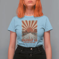 Highway 66 Main Street of America Sunset Horizon T Shirt For Women Centennial 1926-2026 Retro Desert Sunburst Graphic