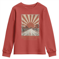 Highway 66 Main Street of America Sunset Horizon Youth Sweatshirt Centennial 1926-2026 Retro Desert Sunburst Graphic