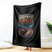 Highway 66 100 Years of the Mother Road Throw Blanket Centennial 1926-2026 Desert Oasis Retro Rainbow Graphic