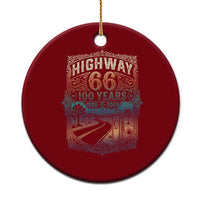 Highway 66 100 Years of the Mother Road Ceramic Ornament Centennial 1926-2026 Desert Oasis Retro Rainbow Graphic