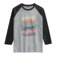 Highway 66 100 Years of the Mother Road Raglan Shirt Centennial 1926-2026 Desert Oasis Retro Rainbow Graphic