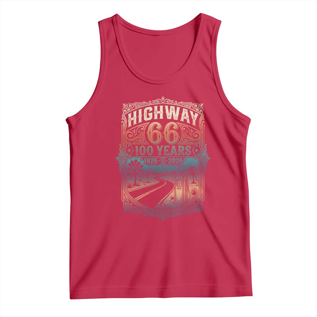 Highway 66 100 Years of the Mother Road Tank Top Centennial 1926-2026 Desert Oasis Retro Rainbow Graphic