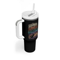 Highway 66 100 Years of the Mother Road Tumbler With Handle Centennial 1926-2026 Desert Oasis Retro Rainbow Graphic