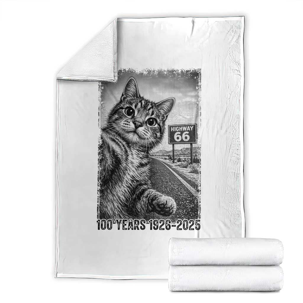 Funny Road Trip Cat Selfie with Highway 66 Throw Blanket Centennial 1926-2026 Historic Highway Humor