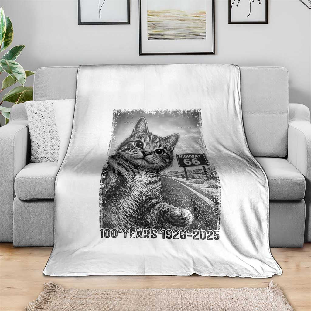 Funny Road Trip Cat Selfie with Highway 66 Throw Blanket Centennial 1926-2026 Historic Highway Humor