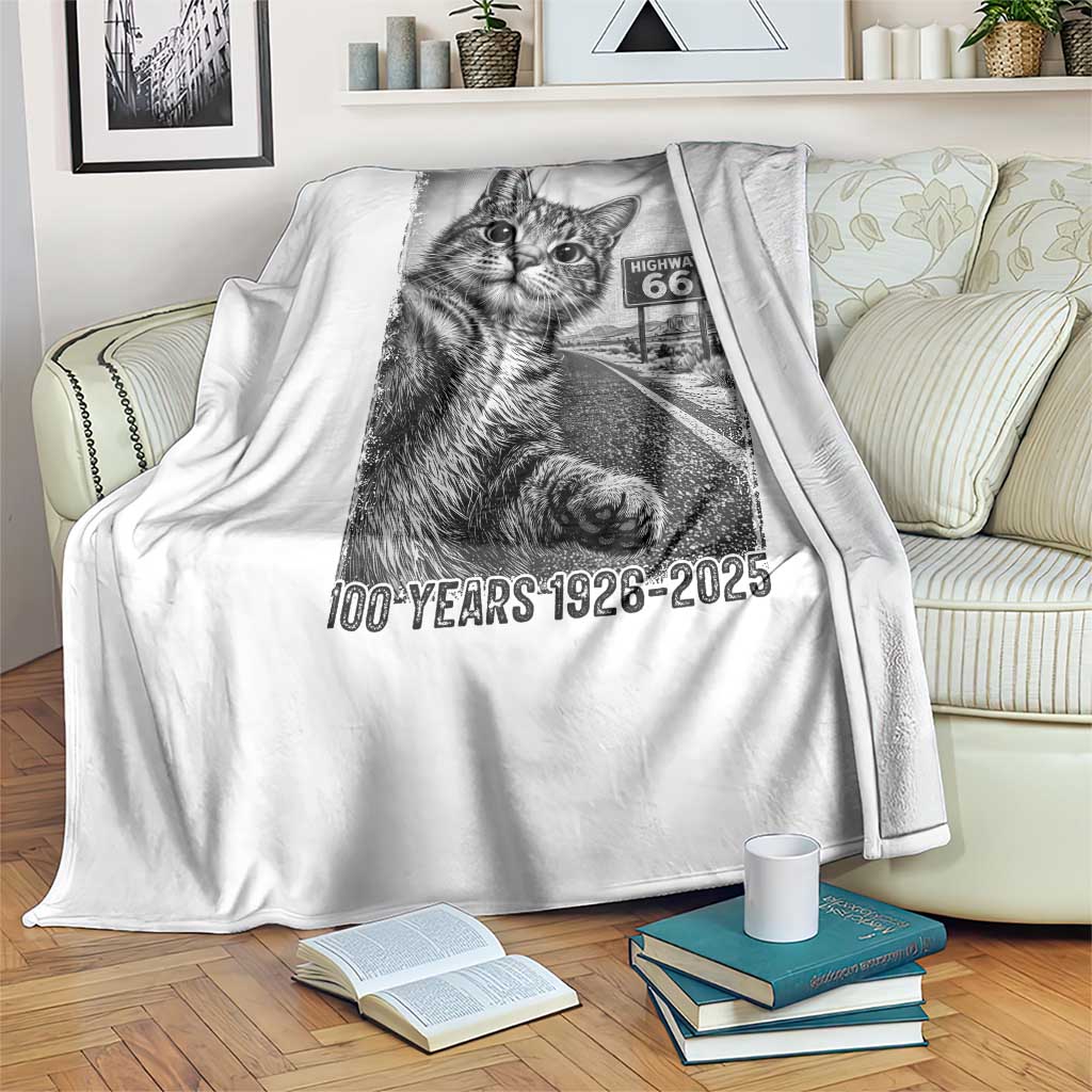 Funny Road Trip Cat Selfie with Highway 66 Throw Blanket Centennial 1926-2026 Historic Highway Humor