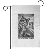 Funny Road Trip Cat Selfie with Highway 66 Garden Flag Centennial 1926-2026 Historic Highway Humor