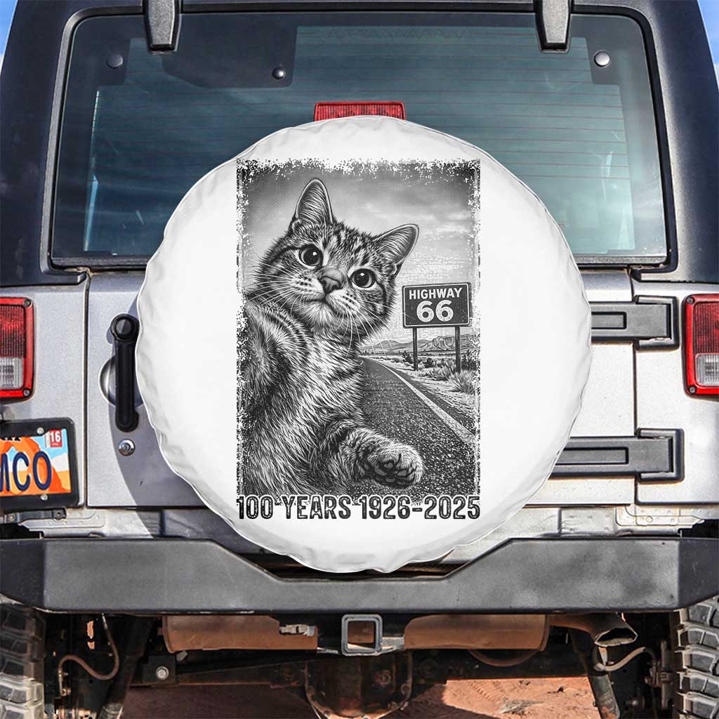 Funny Road Trip Cat Selfie with Highway 66 Spare Tire Cover Centennial 1926-2026 Historic Highway Humor