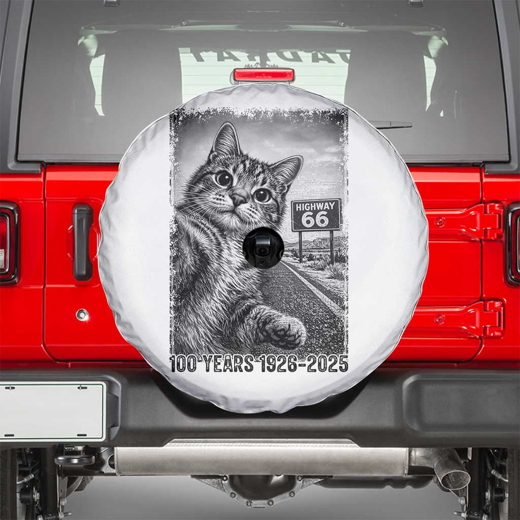 Funny Road Trip Cat Selfie with Highway 66 Spare Tire Cover Centennial 1926-2026 Historic Highway Humor